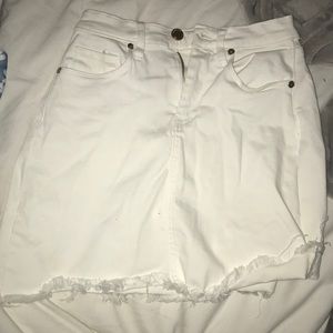 high rise white denim skirt
